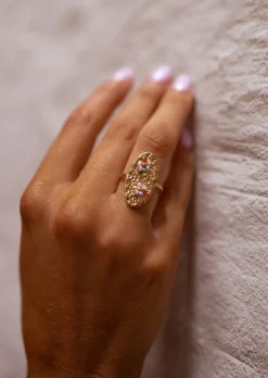 Online Bague Dorée - Pipo - Perles Fleurs ColoréesEasy Clothes Bagues