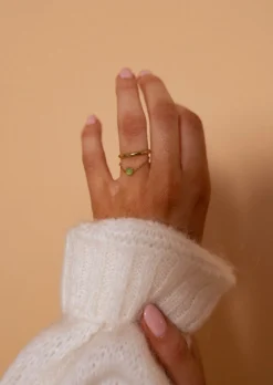 Outlet Bague Dorée Mazou | Chaîne & Perle Verte | Bijoux & AccessoiresEasy Clothes Bagues