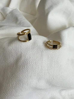 Sale Bague Lary - noire et doréeEasy Clothes Bagues