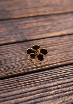 Cheap Bague Mima Dorée - Fleur Noire - Acier InodydableEasy Clothes Bagues