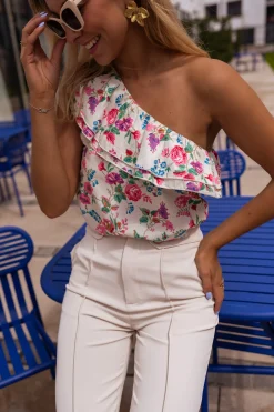 Fashion Blouse Astry beige à fleurs | Blouse à volants | Prêt-à-porter en ligne | Easy Clothes Femme Chemisiers & Blouses