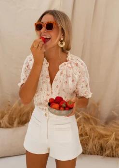 Best Blouse Carine Écrue - Broderie - Motifs Couleur PêcheEasy Clothes Femme Chemisiers & Blouses