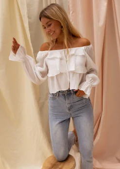 Store Blouse Écrue à Volants - Clam - Vêtements FemmeEasy Clothes Femme Chemisiers & Blouses