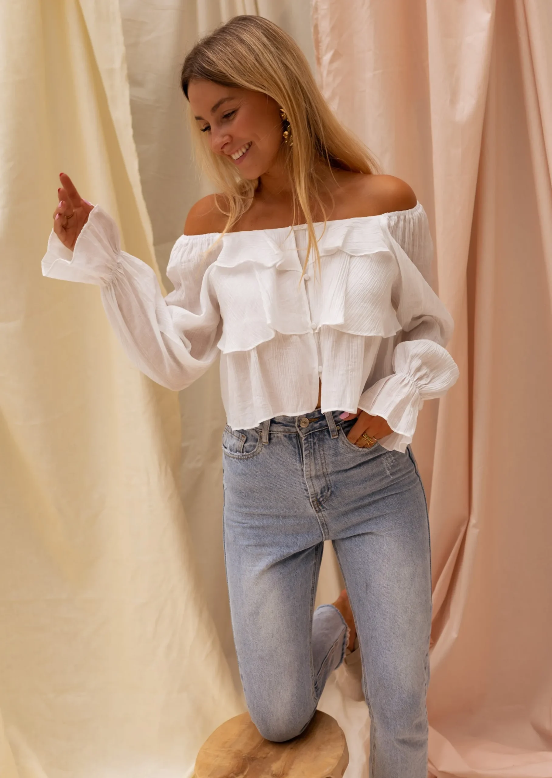 Store Blouse Écrue à Volants - Clam - Vêtements FemmeEasy Clothes Femme Chemisiers & Blouses