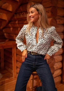 Outlet Blouse Ecrue & Bleue - Davin - MotifsEasy Clothes Femme Chemisiers & Blouses