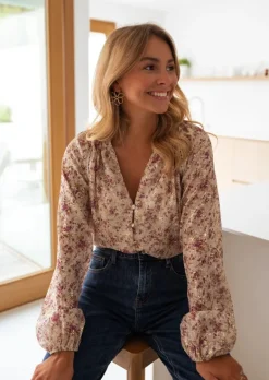 Hot Blouse Lane Beige - À Motifs - Col VEasy Clothes Femme Chemisiers & Blouses