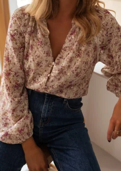 Hot Blouse Lane Beige - À Motifs - Col VEasy Clothes Femme Chemisiers & Blouses