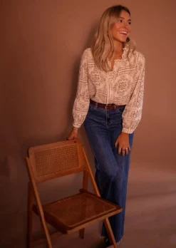 New Blouse Leya - Écrue & Brune - Manches BallonsEasy Clothes Femme Chemisiers & Blouses