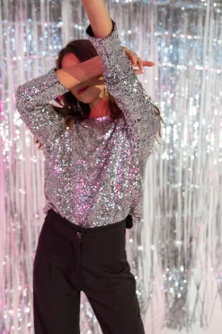 Store Blouse Louma CREATION - argentée à paillettesEasy Clothes Femme Chemisiers & Blouses