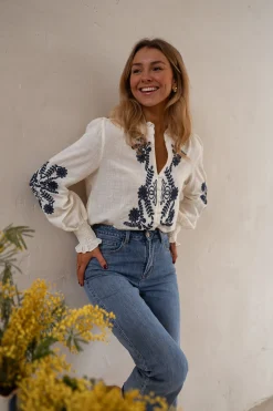 Fashion Blouse Salomé - Écrue & Bleue - BroderieEasy Clothes Femme Chemisiers & Blouses