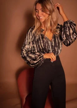 Fashion Blouse Thiam - Noire à Tâches Taupes - Vêtements FemmeEasy Clothes Femme Chemisiers & Blouses