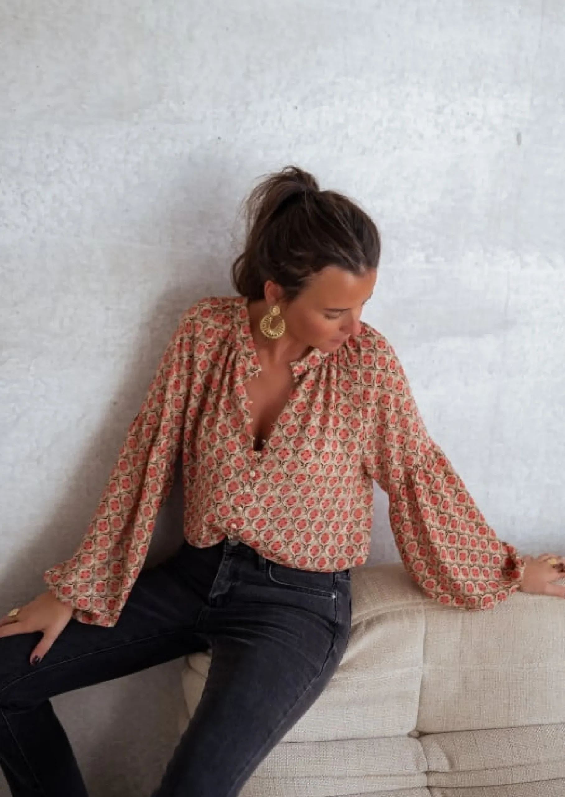 Outlet Blouse Tiffany - À Motifs - Manches Effet BallonEasy Clothes Femme Chemisiers & Blouses