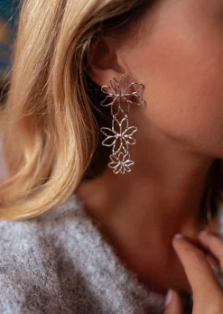 Best Boucles d’Oreilles Amiel - Argentées - 3 Fleurs - Bijoux Easy Clothes Boucles d'oreilles