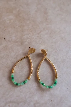 Fashion Boucles d’oreilles Klaro dorées | Boucles d’oreilles à perles vertes | Prêt-à-porter en ligne | Easy Clothes Boucles d'oreilles