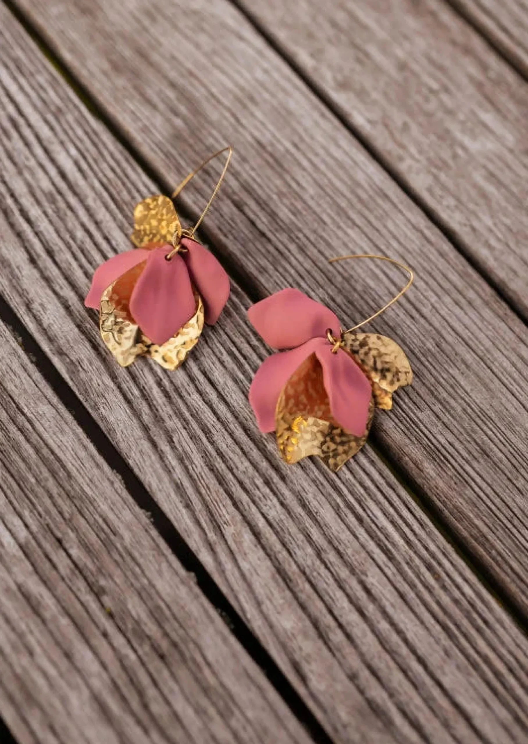 Cheap Boucles d’Oreilles Nathan - Feuilles Dorées & Vieux Rose - BijouxEasy Clothes Boucles d'oreilles