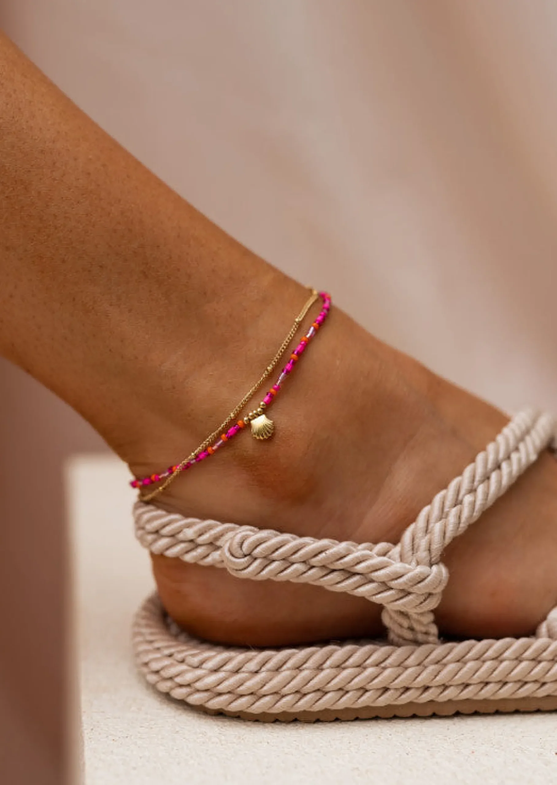 Cheap Chaine de Cheville Gunzo - Rose & Dorée - Pendentif CoquillageEasy Clothes Bracelets