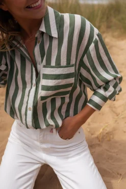 Hot Chemise Benza à lignes vertes | Chemise ample lignée | Prêt-à-porter en ligne | Easy Clothes Femme Chemisiers & Blouses
