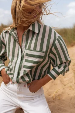Hot Chemise Benza à lignes vertes | Chemise ample lignée | Prêt-à-porter en ligne | Easy Clothes Femme Chemisiers & Blouses