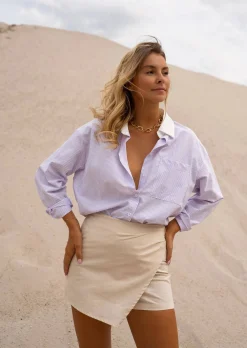 Cheap Chemise Berloz - Lilas & Écru - Coupe Droite - FluideEasy Clothes Femme Chemisiers & Blouses