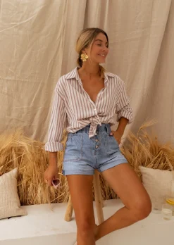 Shop Chemise Bertha - Lignes Beiges & Roses - Effet LinEasy Clothes Femme Chemisiers & Blouses