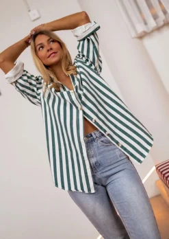 Clearance Chemise Kalina à lignes vertes effet jeans | Chemise oversized | Prêt-à-porter en ligne | Easy Clothes Femme Chemisiers & Blouses