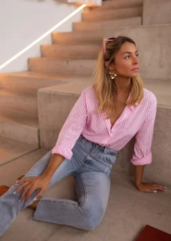New Chemise Raphi rose à lignes | Chemise lignée rose | Prêt-à-porter en ligne | Easy Clothes Femme Chemisiers & Blouses