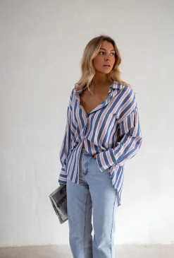 Best Sale Chemise Sally - Lignes Bleues - Loose & FluideEasy Clothes Femme Chemisiers & Blouses