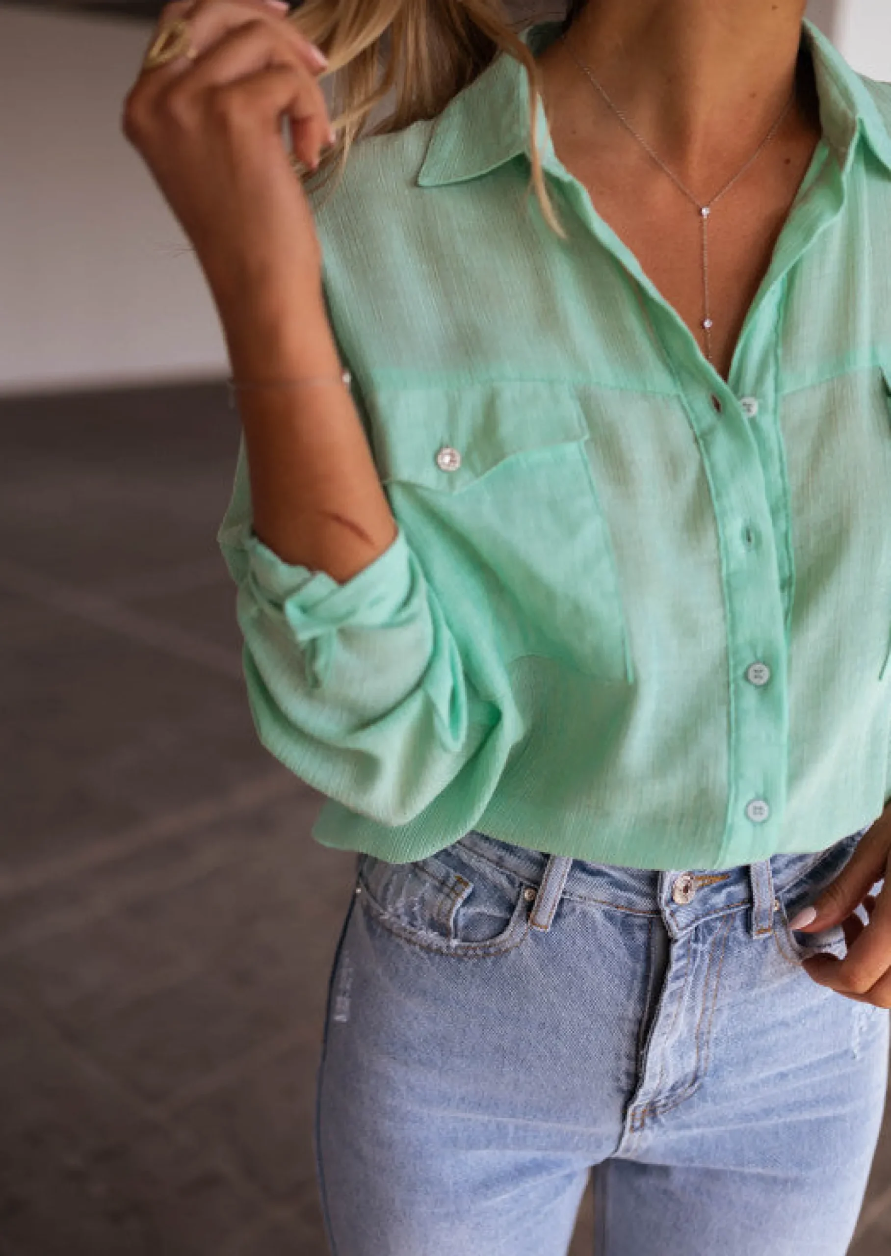 Cheap Chemise Sasou verte d’eau | Chemise transparente femme | Prêt-à-porter en ligne | Easy Clothes Femme Chemisiers & Blouses