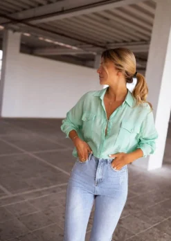 Cheap Chemise Sasou verte d’eau | Chemise transparente femme | Prêt-à-porter en ligne | Easy Clothes Femme Chemisiers & Blouses