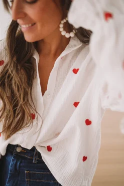 Sale Chemise Vicky - blanche à coeurs rougesEasy Clothes Femme Chemisiers & Blouses