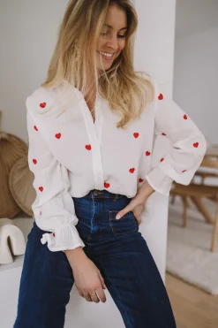 Sale Chemise Vicky - blanche à coeurs rougesEasy Clothes Femme Chemisiers & Blouses
