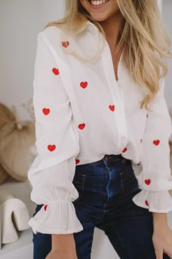Sale Chemise Vicky - blanche à coeurs rougesEasy Clothes Femme Chemisiers & Blouses