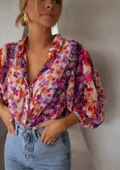 Fashion Chemisier Fauve à fleurs | Chemisier manches bouffantes | Prêt-à-porter en ligne | Easy Clothes Femme Chemisiers & Blouses