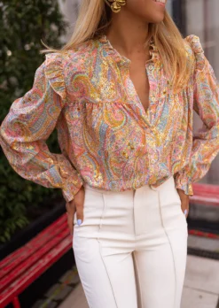 Clearance Chemisier Zelia orange et dorée | Chemisier à motifs colorés | Prêt-à-porter en ligne | Easy Clothes Femme Chemisiers & Blouses