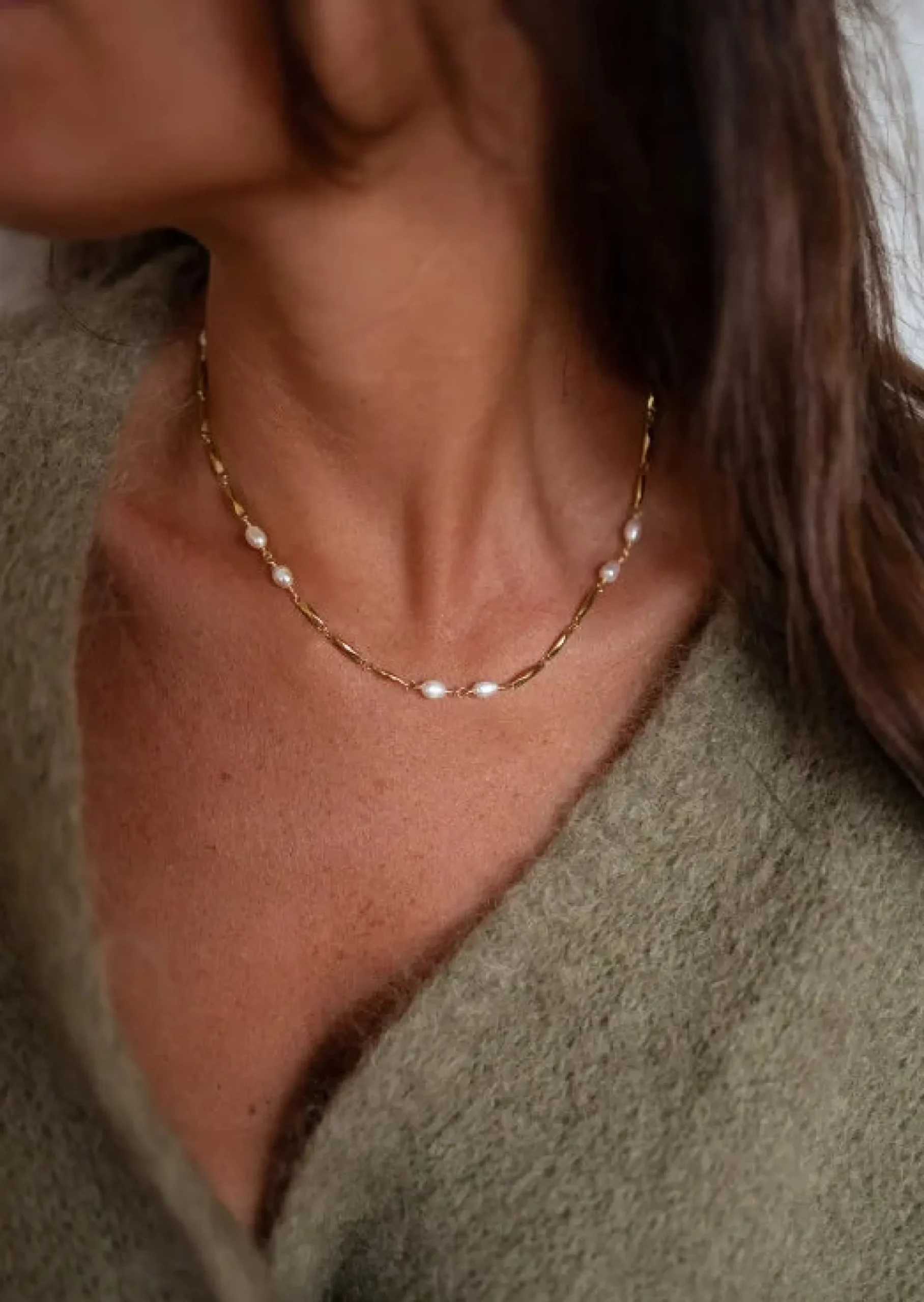 Fashion Collier Kygo Doré - Acier Inoxydable - Perles BlanchesEasy Clothes Colliers