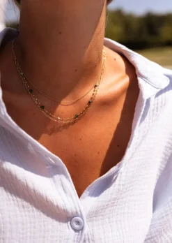 Store Collier Laza doré et vert | Collier multi-rangs | Prêt-à-porter en ligne | Easy Clothes Colliers