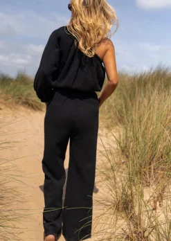 Outlet Combinaison Amadéo noire en gaze de coton | Combinaison uni manche | Prêt-à-porter en ligne | Easy Clothes Femme Combinaisons