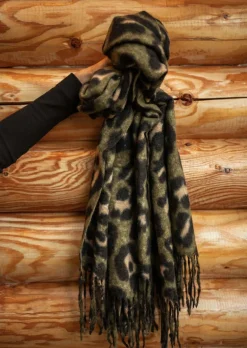 Sale Echarpe Malika - Leopard Kaki - Avec FrangesEasy Clothes Echarpes & Foulards