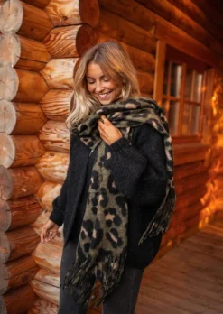 Sale Echarpe Malika - Leopard Kaki - Avec FrangesEasy Clothes Echarpes & Foulards