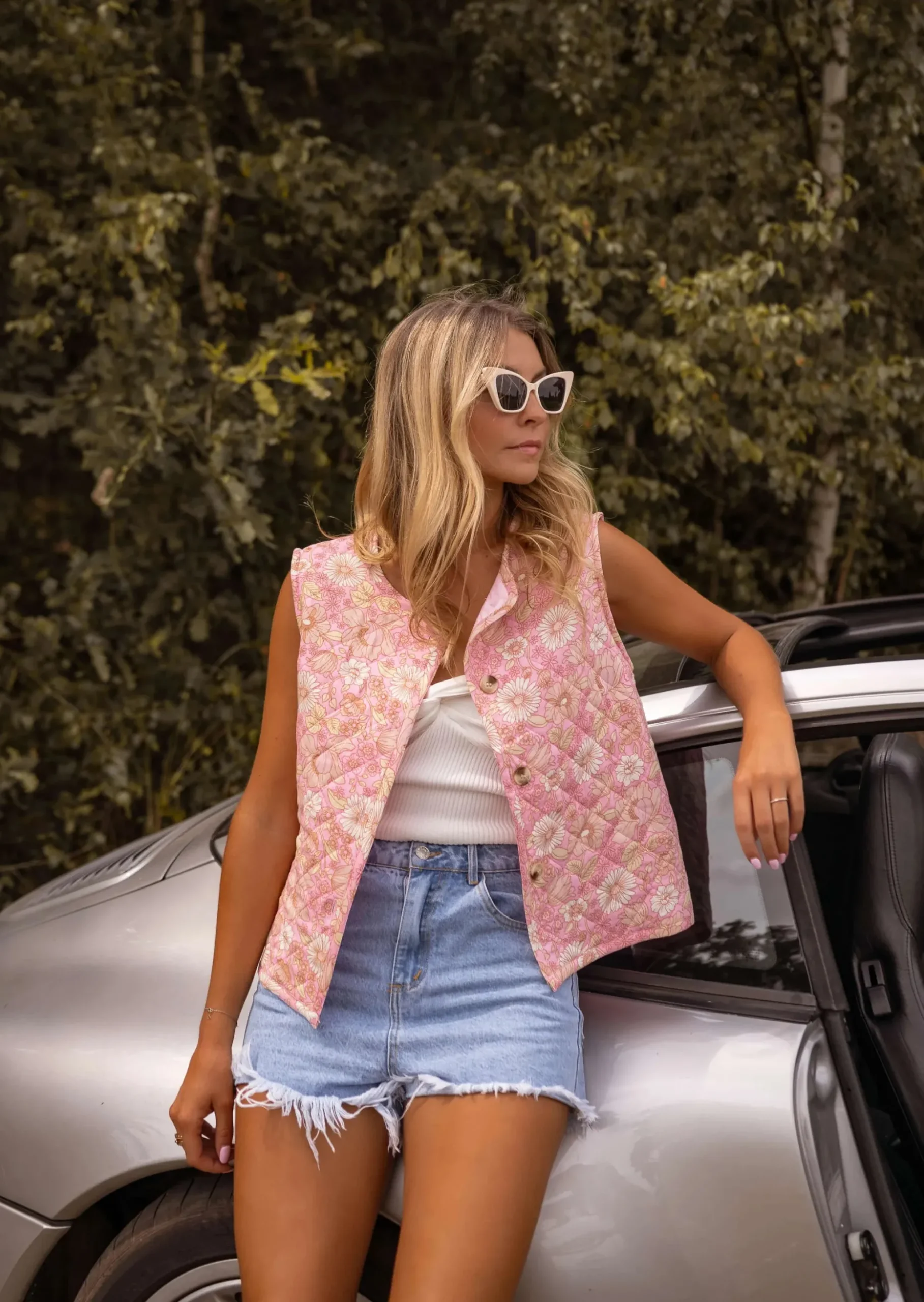 Cheap Gilet Benips - Sans Manche - Rose à Fleurs - Matière DouceEasy Clothes Femme Pulls & Gilets