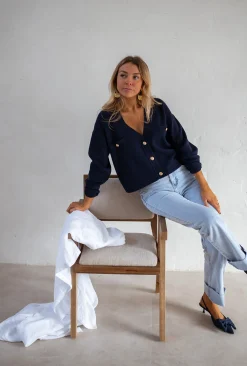 Best Sale Gilet Dara - Bleu - Boutons DorésEasy Clothes Femme Pulls & Gilets