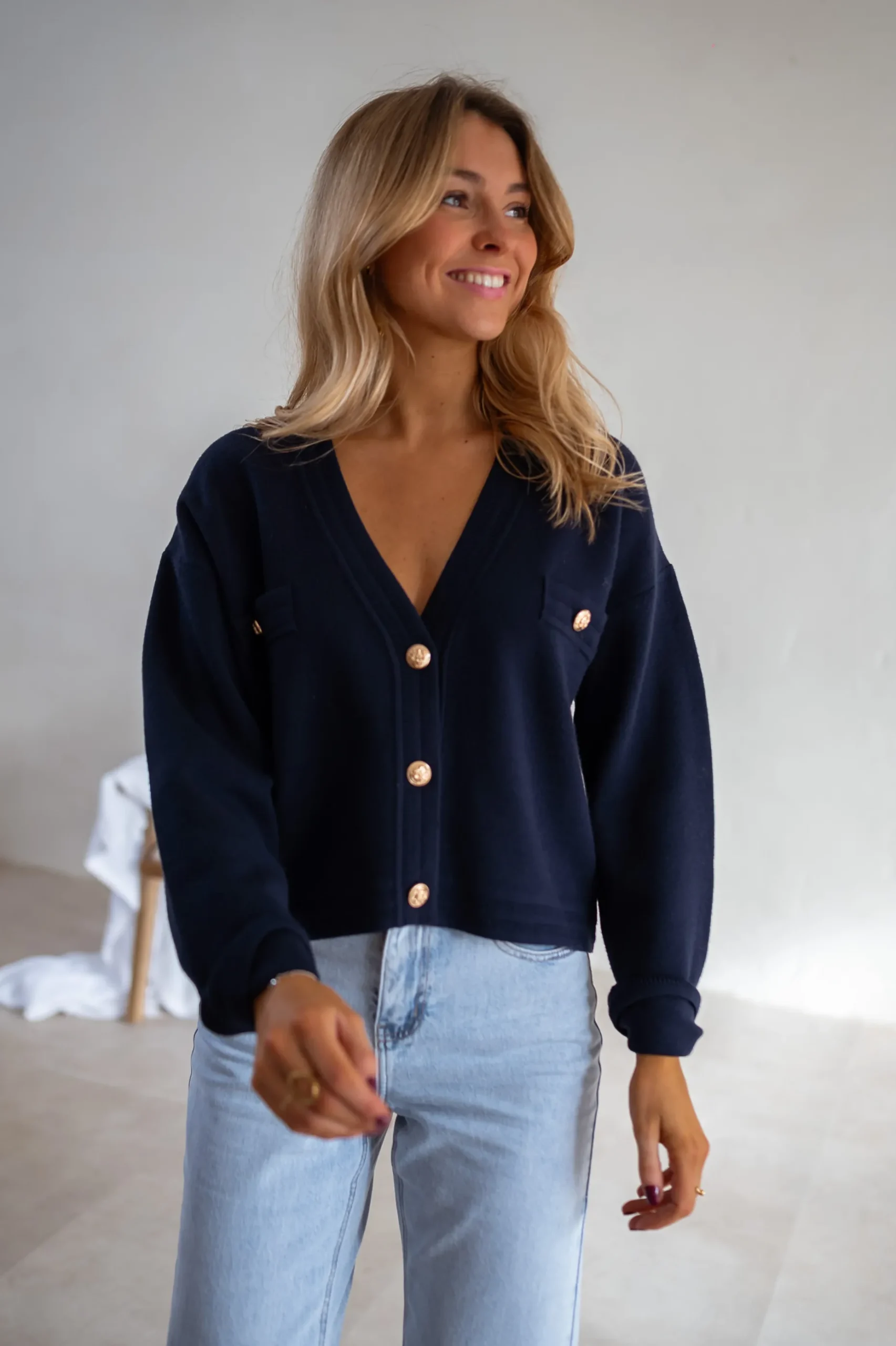 Best Sale Gilet Dara - Bleu - Boutons DorésEasy Clothes Femme Pulls & Gilets