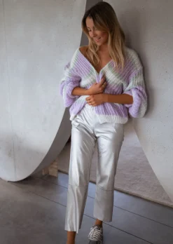 Best Sale Gilet Janet mauve, écru et vert | Gilet Bernadette ligné | Prêt-à-porter en ligne | Easy Clothes Femme Pulls & Gilets