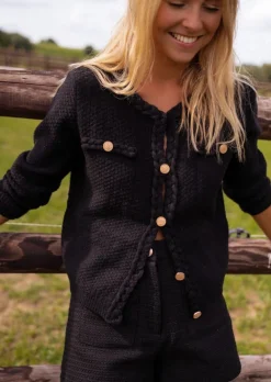 Flash Sale Gilet Sam Noir - Tressage - Boutons Dorés - Taille UniqueEasy Clothes Femme Pulls & Gilets