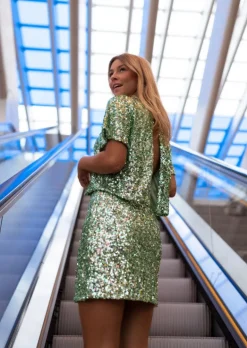 Outlet Jupe Clarita verte à paillettes | Jupe courte à sequins | Prêt-à-porter en ligne | Easy Clothes Femme Jupes & Shorts