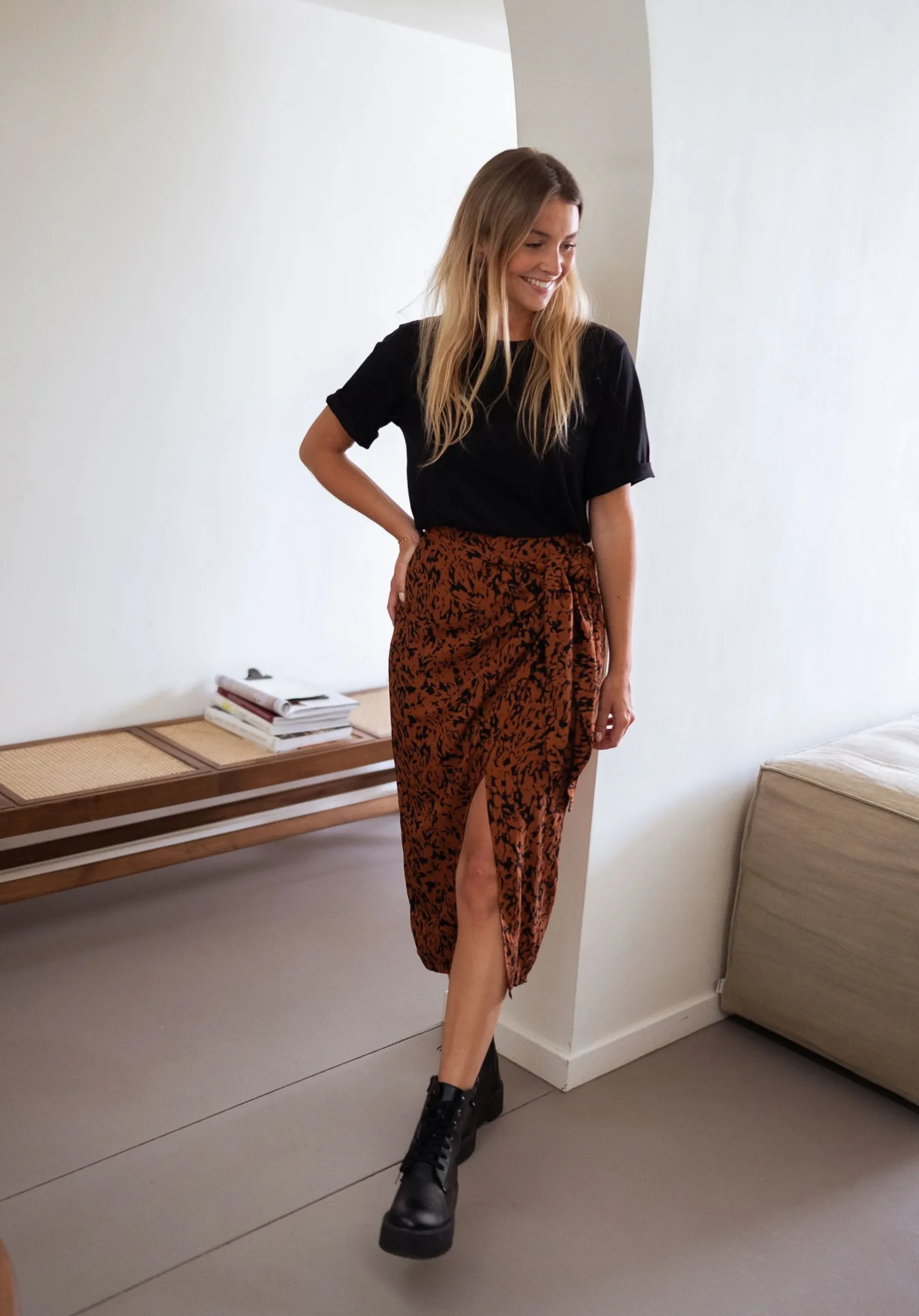 Outlet Jupe Dion - brique à motifs noirsEasy Clothes Femme Jupes & Shorts