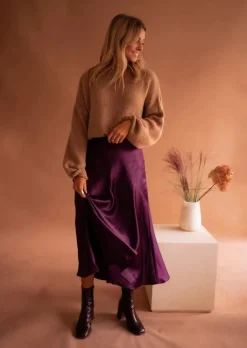 Best Sale Jupe Longue Elenore - Prune - Effet SoieEasy Clothes Femme Jupes & Shorts