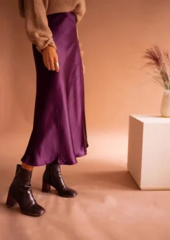 Best Sale Jupe Longue Elenore - Prune - Effet SoieEasy Clothes Femme Jupes & Shorts