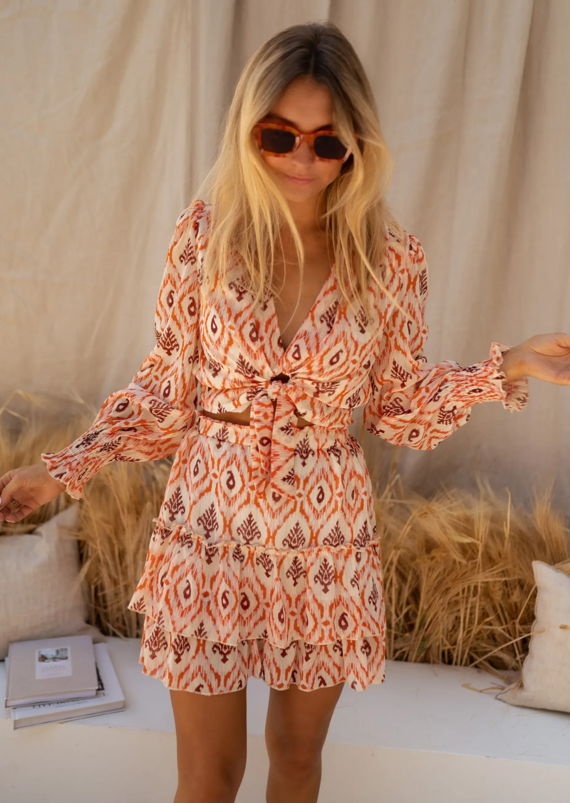 New Jupe Lush à Motifs | Orange & Brune | Vêtements Femme | Easy Clothes Femme Jupes & Shorts