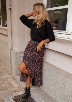 Online Jupe Mi Longue London - Noire Avec Motifs - FluideEasy Clothes Femme Jupes & Shorts